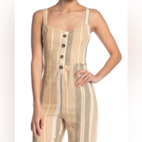 NWT Romeo+ Juliet Linen Blend Tie Back Striped Wide Leg Jumpsuit Size M - Picture 2 of 14